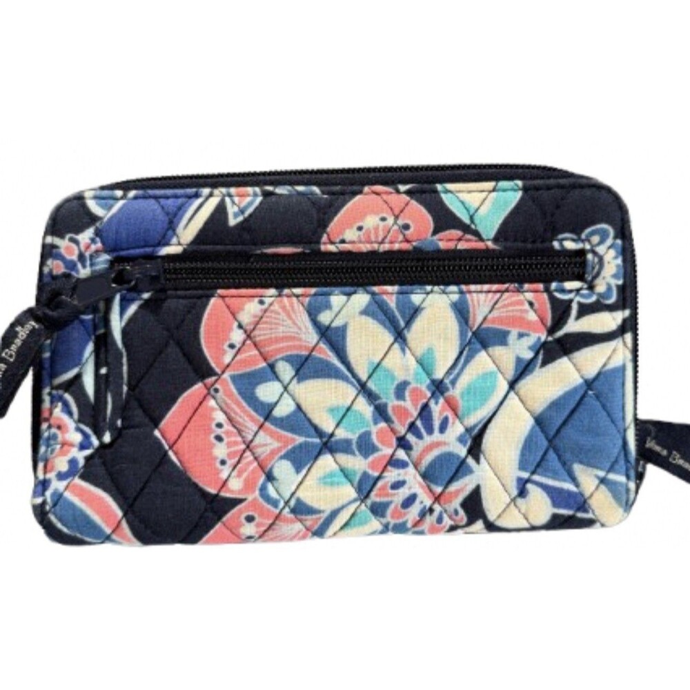 Vera Bradley RFID Turn Lock Zip Around Wallet Floral Quilted Organizer Blue - Picture 3 of 7